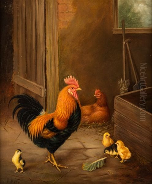 Family Of Chickens In A Barn Oil Painting by Edgar Hunt