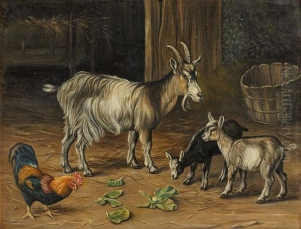 Chevres Et Poules Oil Painting by Edgar Hunt