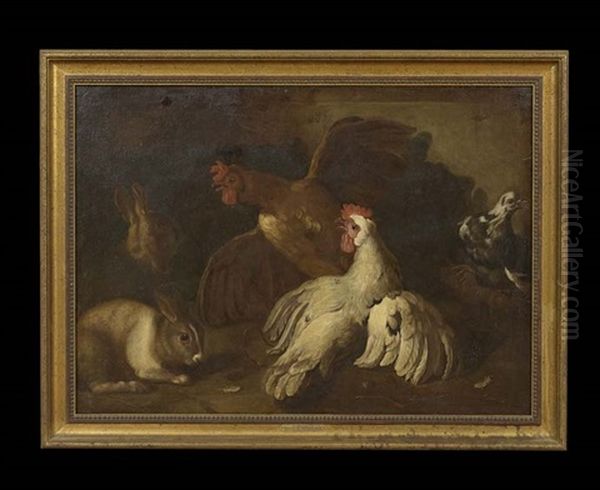 Chickens And Rabbits Oil Painting by Edgar Hunt