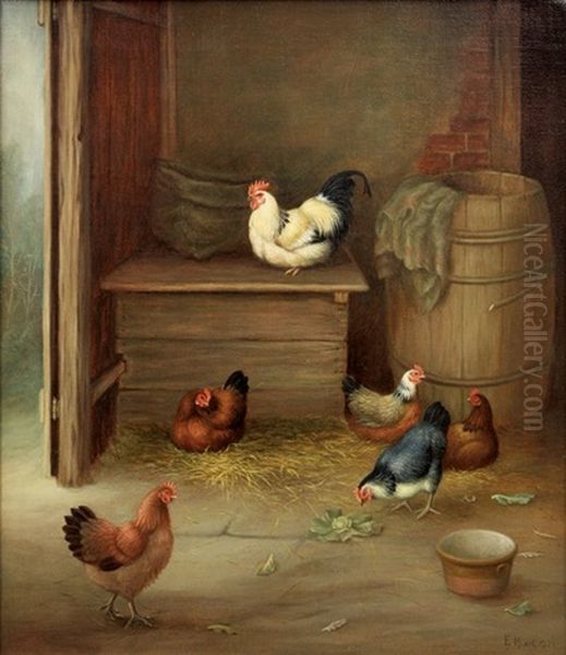 Cockerals In A Hutch Oil Painting by Edgar Hunt