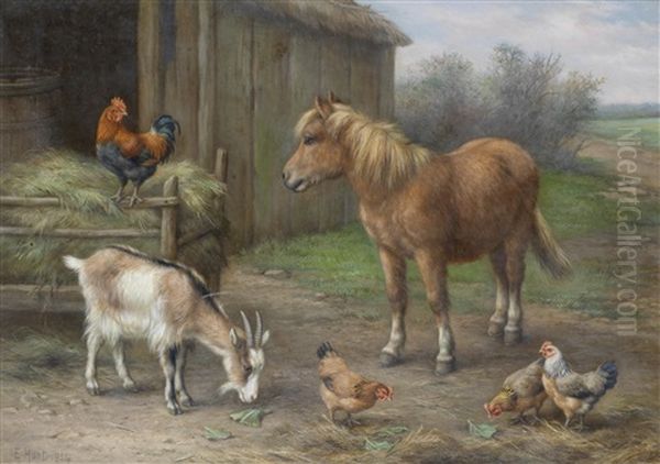 In A Farmyard Oil Painting by Edgar Hunt