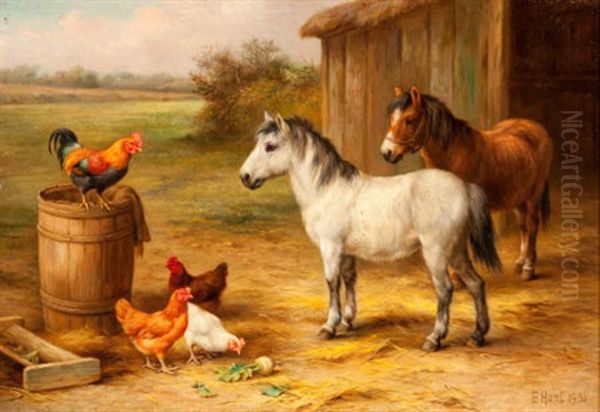 Barnyard Scene Oil Painting by Edgar Hunt