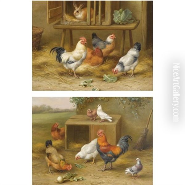 The Open Door (+ Farmyard Harmony; 2 Works) Oil Painting by Edgar Hunt