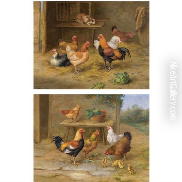 The New Brood (+ An Intruder; 2 Works) Oil Painting by Edgar Hunt