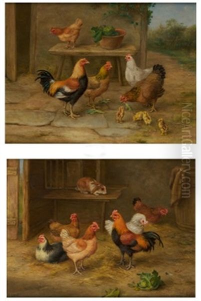 Game Breed Poultry (2 Works) Oil Painting by Edgar Hunt