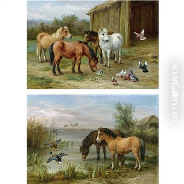 Farmyard Friends (+ Another; Pair) Oil Painting by Edgar Hunt