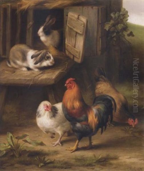 The Rabbit Hutch Oil Painting by Edgar Hunt