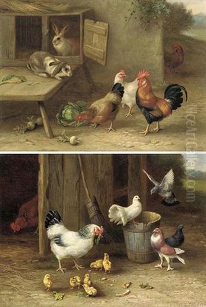 Chickens, Chicks And Doves Oil Painting by Edgar Hunt