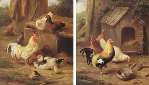 Chickens Feeding Oil Painting by Edgar Hunt