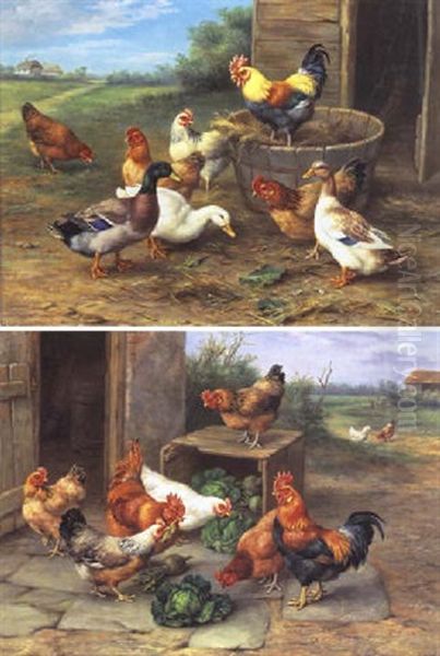 Chikens By A Barn by Edgar Hunt