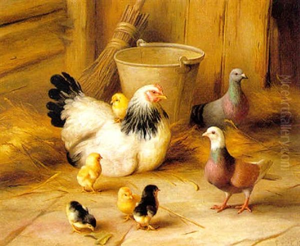 Chickens And Pigeons Oil Painting by Edgar Hunt