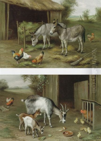 Donkeys And Poultry Oil Painting by Edgar Hunt