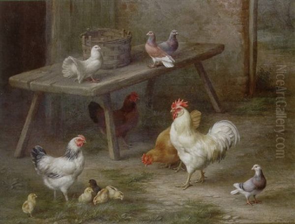 Farmyard Scene Oil Painting by Edgar Hunt