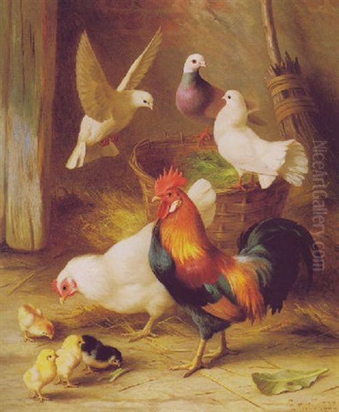 Chickens And Doves Oil Painting by Edgar Hunt