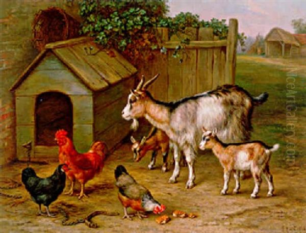 Chickens And Goats Oil Painting by Edgar Hunt