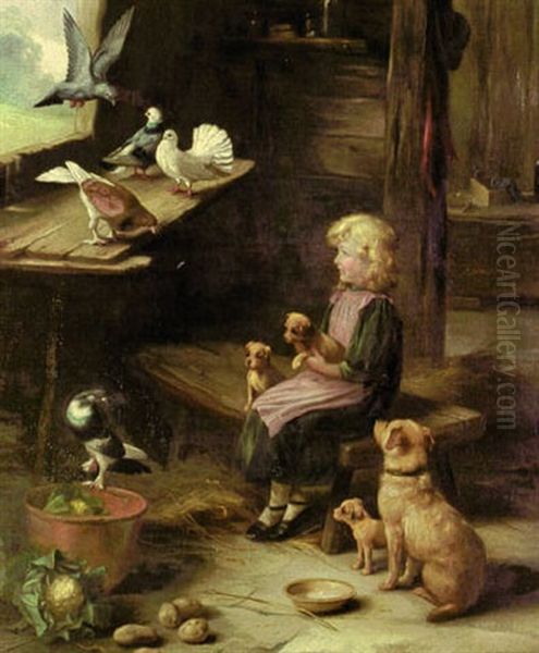 In The Stable Oil Painting by Edgar Hunt