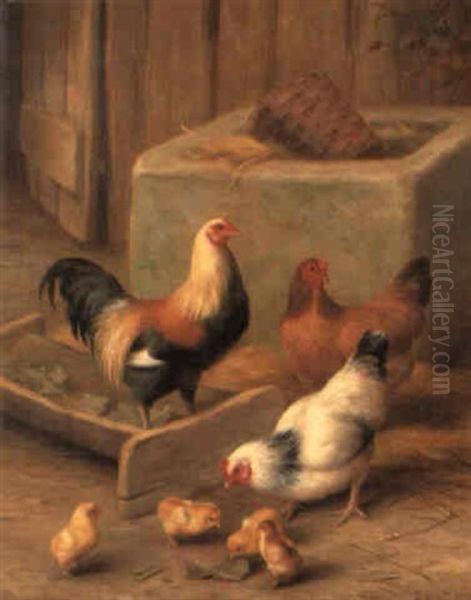 Chickens Feeding Oil Painting by Edgar Hunt