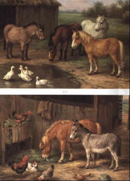 Donkey And A Pony In A Stall Oil Painting by Edgar Hunt