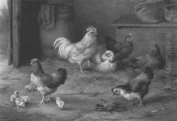 Barnyard Fowl Oil Painting by Edgar Hunt