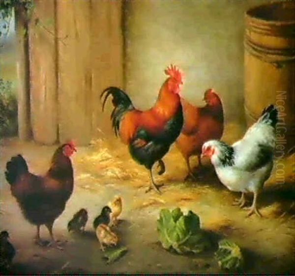 Chickens In A Stable by Edgar Hunt