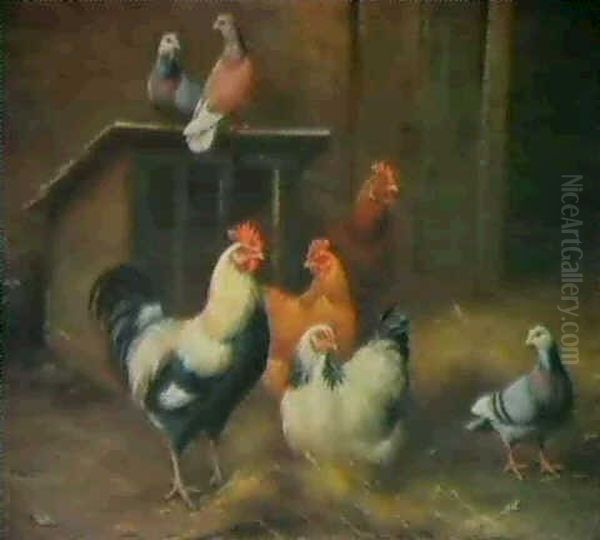 Chickens And Pigeons Oil Painting by Edgar Hunt