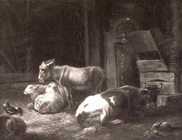 Farm Animals In A Barn by Edgar Hunt