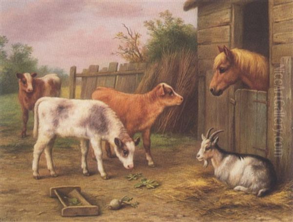 Farmyard Scene Oil Painting by Edgar Hunt