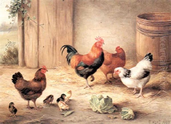 Chickens In A Barnyard by Edgar Hunt