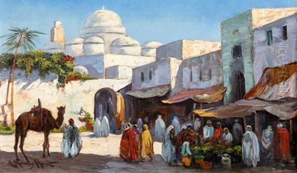 Marche Au Pied D'une Mosquee De Kairouan Oil Painting by Edmund Aubrey Hunt