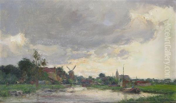 River Landscape Oil Painting by Edmund Aubrey Hunt