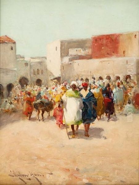 La Place Du Marche Oil Painting by Edmund Aubrey Hunt