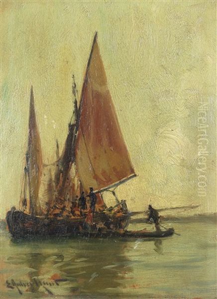 Unloading The Catch; In Dock (2 Works) Oil Painting by Edmund Aubrey Hunt