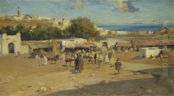 Market Scene, Tangiers Oil Painting by Edmund Aubrey Hunt