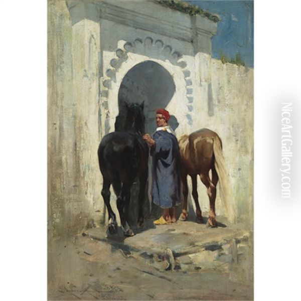 Horseman At The City Gate, Tangier Oil Painting by Edmund Aubrey Hunt