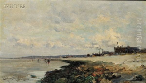 Coastal View With Figures Oil Painting by Edmund Aubrey Hunt