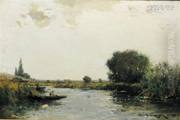 Along The River Bank Oil Painting by Edmund Aubrey Hunt