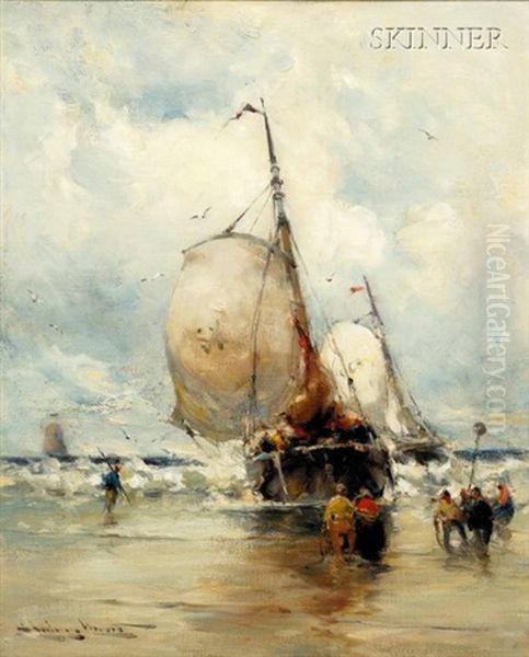 Dutch Fishing Boats Oil Painting by Edmund Aubrey Hunt