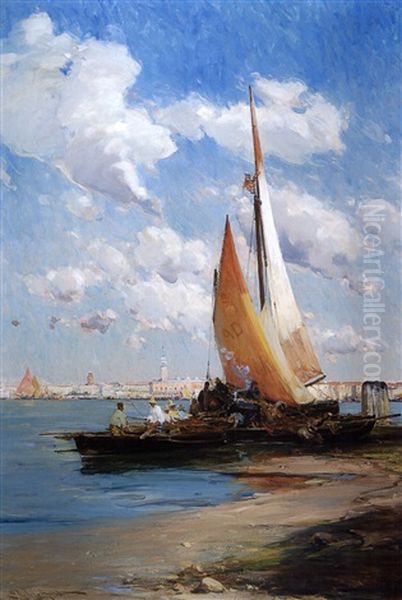 Fishing Craft With The Riva Degli Schiavoni, Venice Beyond Oil Painting by Edmund Aubrey Hunt