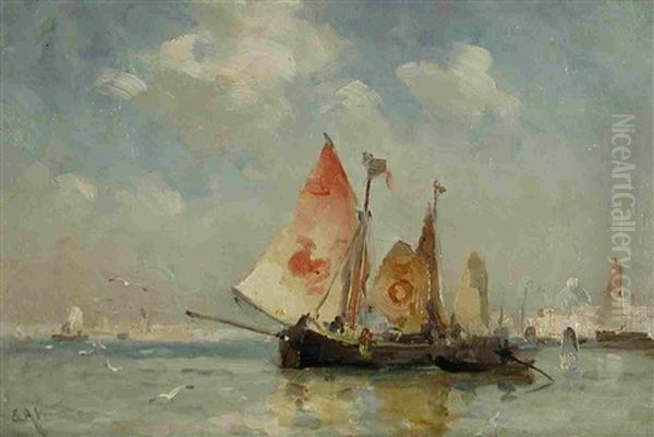 Fishing Vessels Off Venice Oil Painting by Edmund Aubrey Hunt