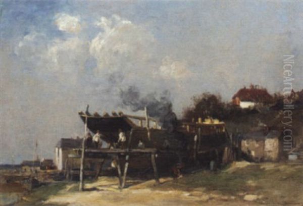 On The Stocks, Boatbuilding At Rye Oil Painting by Edmund Aubrey Hunt