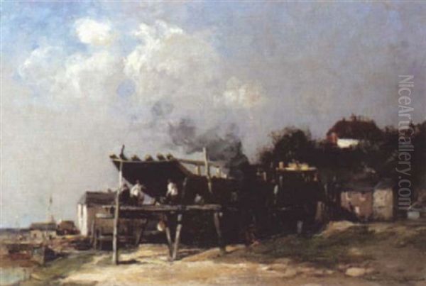 Shipbuilding Oil Painting by Edmund Aubrey Hunt