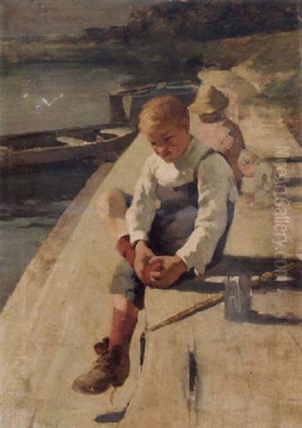 The Young Angler Oil Painting by Edmund Aubrey Hunt