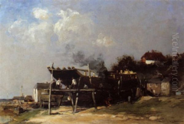 Shipbuilding Oil Painting by Edmund Aubrey Hunt