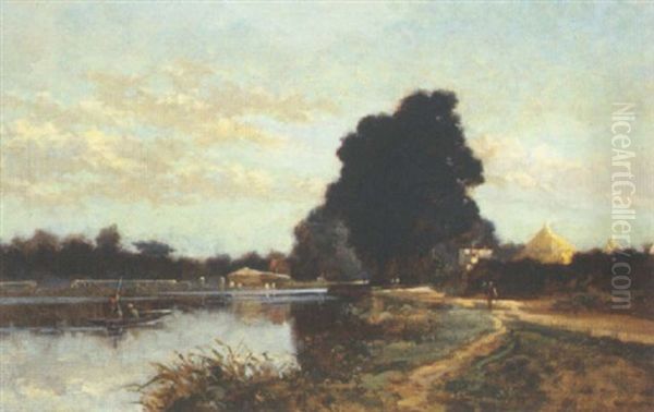 A River Scene Oil Painting by Edmund Aubrey Hunt