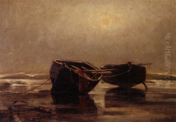 Boats Near Shore Oil Painting by Edmund Aubrey Hunt