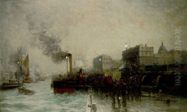 The Last Boat From Greenwich Oil Painting by Edmund Aubrey Hunt