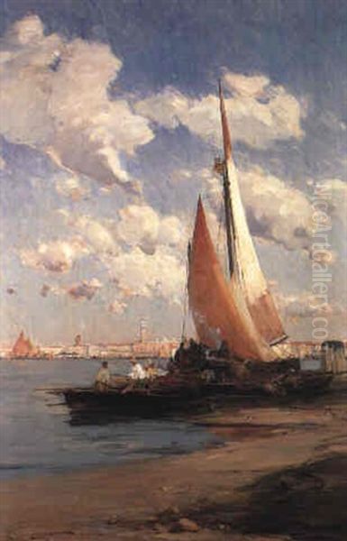 Fishing Craft With The Riva Degli Schiavoni, Venice Beyond Oil Painting by Edmund Aubrey Hunt