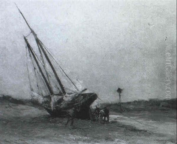 Estuary Scene At Low Tide Oil Painting by Edmund Aubrey Hunt