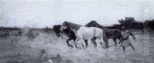 Threshing And Winnowing Oil Painting by Edmund Aubrey Hunt