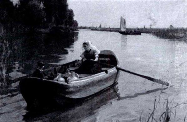 Boating On The River Oil Painting by Edmund Aubrey Hunt